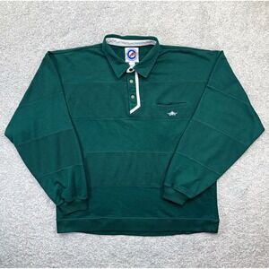 Vintage Greenline International Mens XXL Long Sleeve Polo Shirt Green Thermal